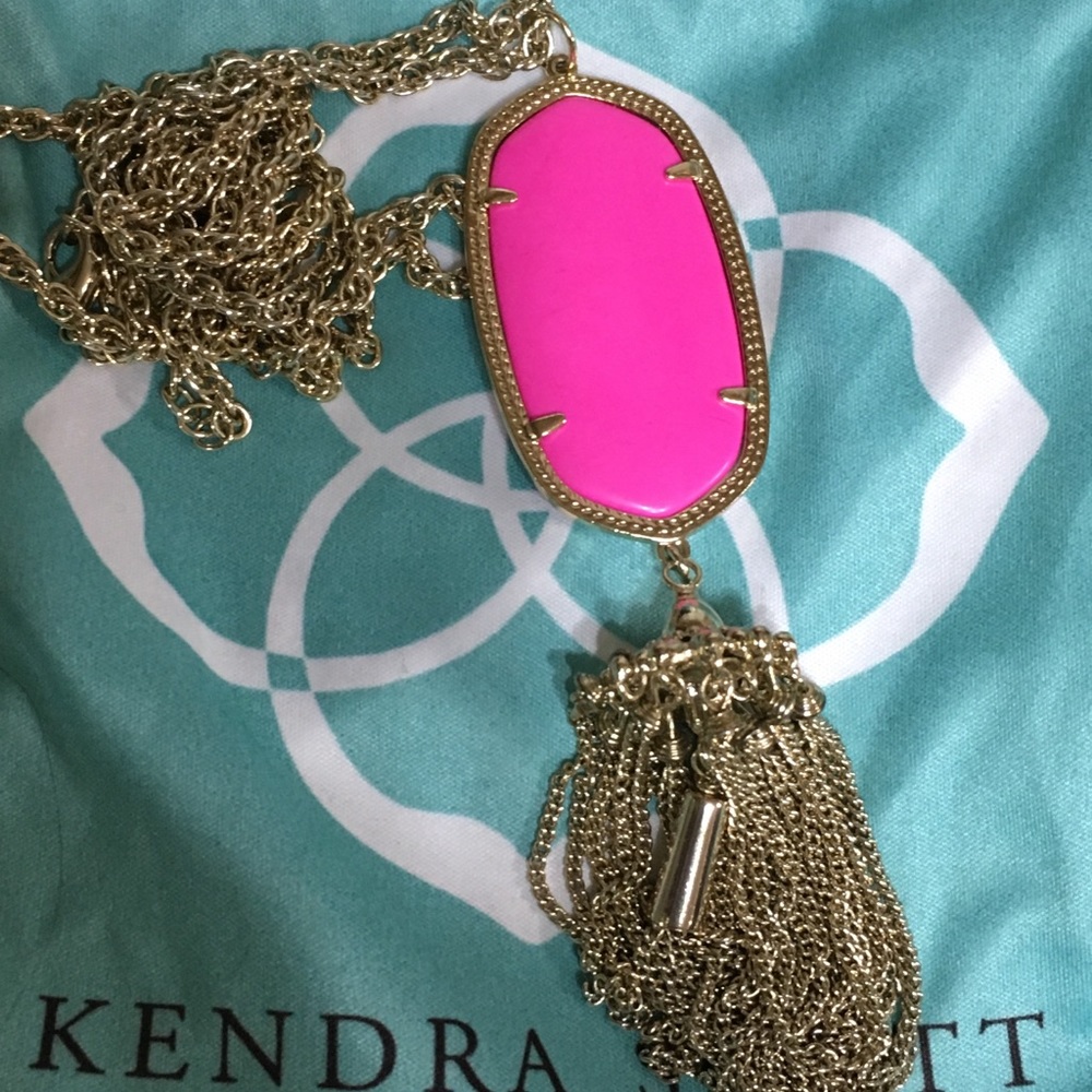 Kendra Scott Gold Necklace with Hot Pink Pendant and Tassel